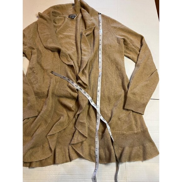 Charter Club Womens 100% cashmere Ruffle Cardigan Sweater L Tan open front soft - Picture 10 of 11